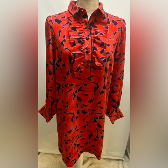 Ann Taylor Floral Ruffle Shirtdress in Night Sky Sz Small - Picture 3 of 11